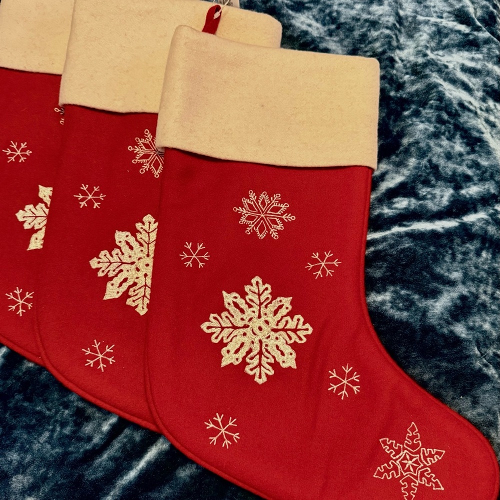 Christmas Stockings Set of 3 X-Large,Thick Felt, Embroudered Dept 56 NWT